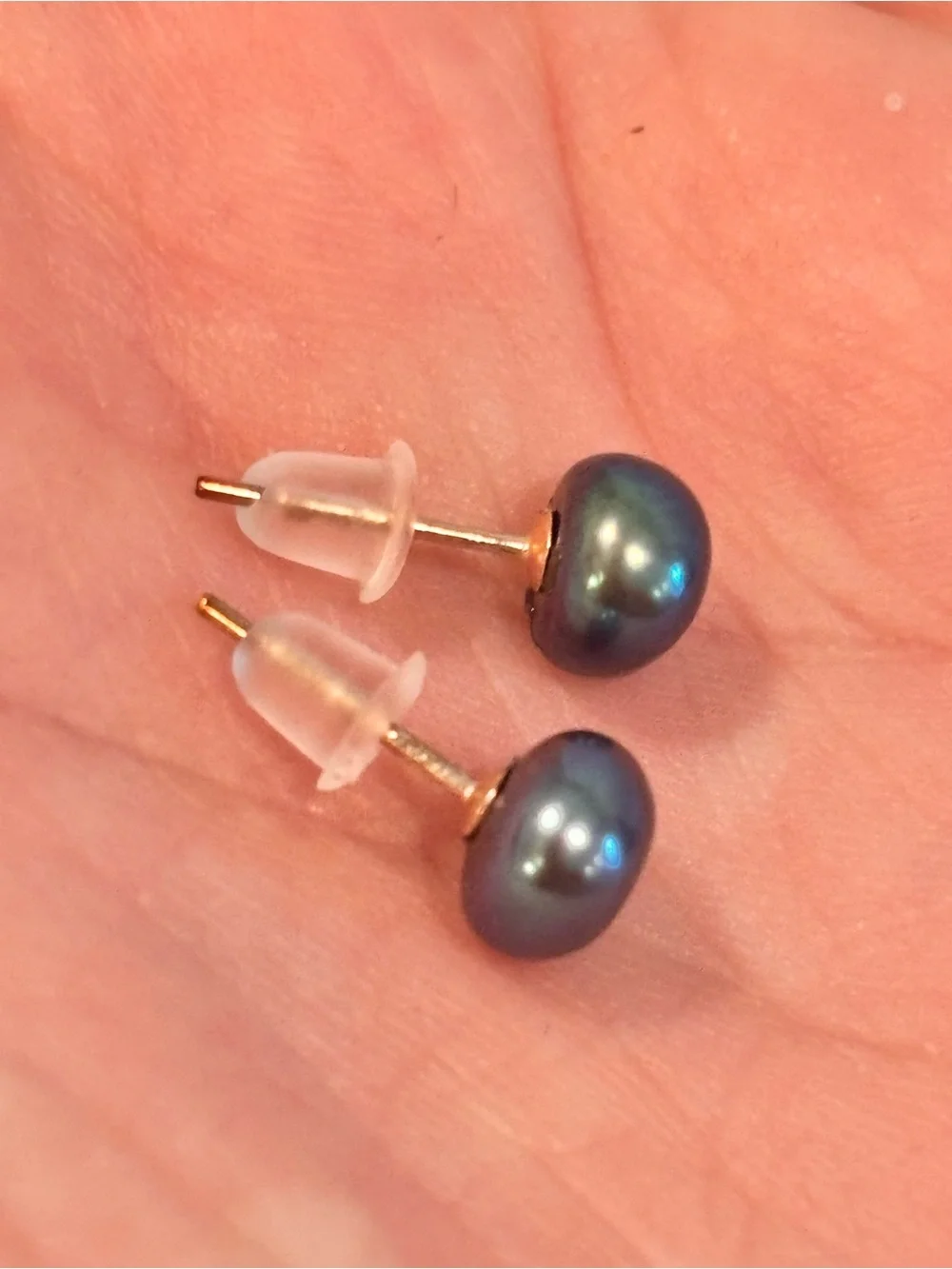10k Yellow Gold Cultured Black Pearl Stud Earrings NEW Made in Italy